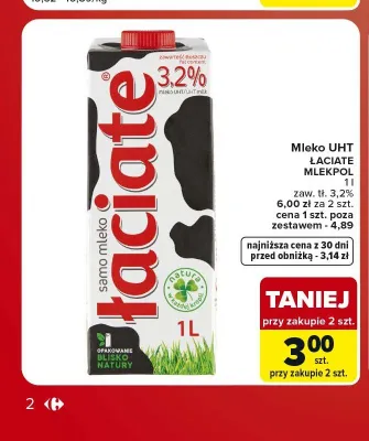 Mleko UHT Łaciate 3,2% promocja w Carrefour Market