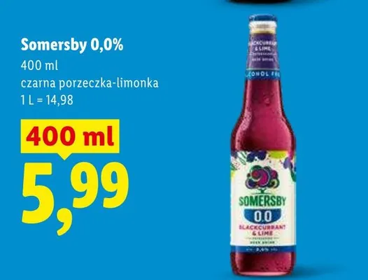 Piwo bezalkoholowe Somersby 0,0% czarna porzeczka-limonka promocja w Lidl