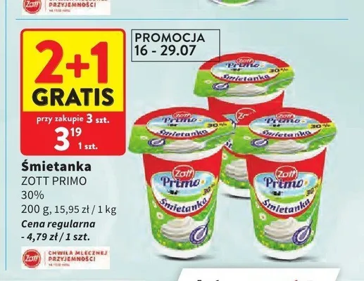 Śmietanka Zott Primo 30% promocja w Intermarche