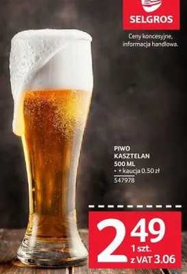 Piwo Kasztelan 500ML promocja w Selgros