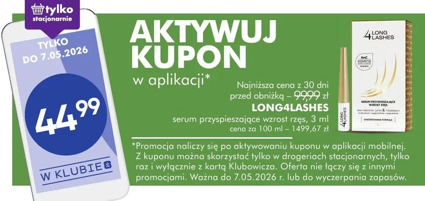 Serum Long4Lashes przyspieszające wzrost rzęs 3ml promocja w Super-Pharm