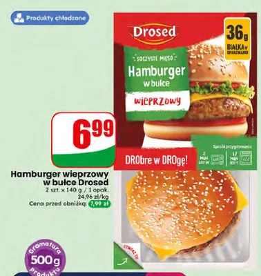 Hamburger wieprzowy w bułce Drosed promocja w Dino