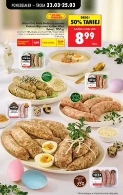 Kiełbasa biała surowa premium 93% mięsa Mega Paka z czosnkiem niedźwiedzim z tymiankiem promocja w Biedronka