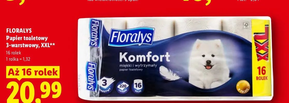 Papier toaletowy Floralys Komfort 3-warstwowy XXL promocja w Lidl