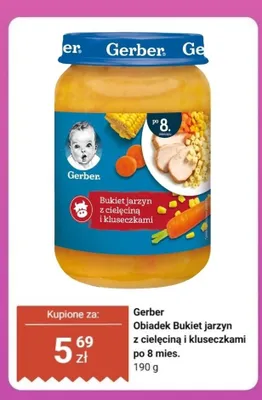 Obiadek Gerber Bukiet jarzyn z cielęciną i kluseczkami po 8 mies. promocja w Biedronka