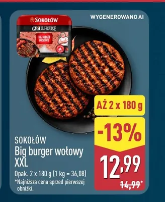 Big burger wołowy XXL 2-pak Sokołów promocja w Aldi