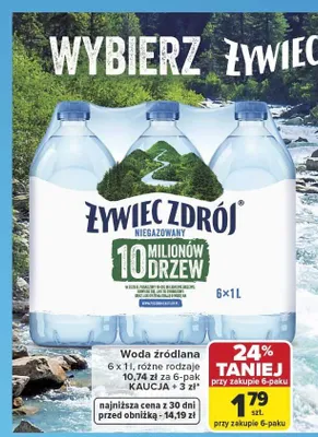 Woda źródlana Żywiec Zdrój 6-pak 1 l promocja w Carrefour