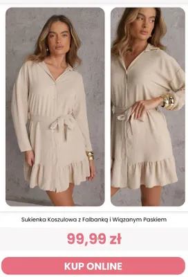 Sukienka koszulowa z falbanką i wiązanym paskiem Reneé promocja w Renee