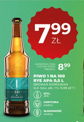 Piwo 1 na 100 Rye APA Browar Kormoran promocja w Duży Ben