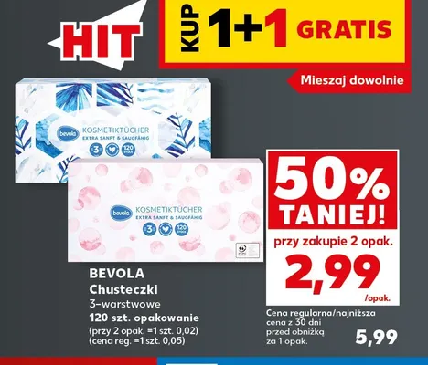 Chusteczki 3-warstwowe Bevola promocja w Kaufland