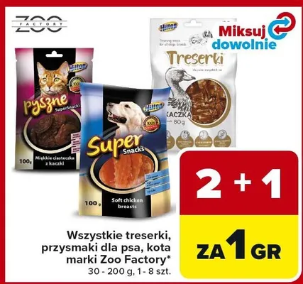 Wszystkie treserki, przysmaki dla psa, kota marki Zoo Factory promocja w Carrefour