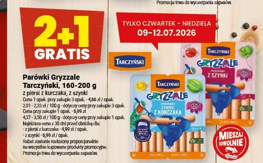 Parówki Gryzzale Tarczyński z piersi z kurczaka promocja w Twój Market