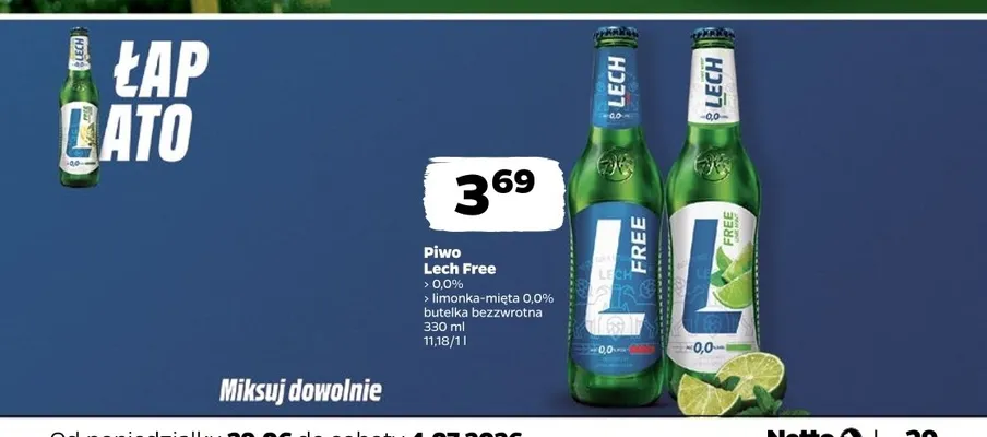 Piwo bezalkoholowe Lech Free Limonka-Mięta promocja w Netto