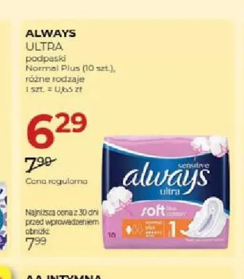 Podpaski Always Ultra Normal Plus promocja w Drogerie Jawa