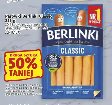 Parówki Berlinki Classic Animex promocja w Prim Market