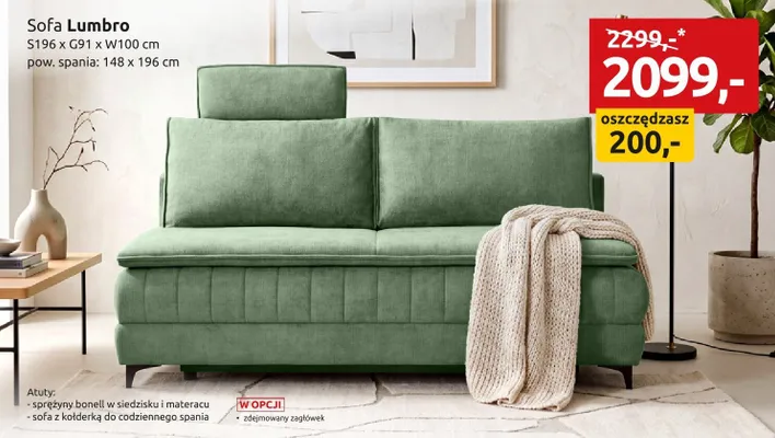 Sofa Lumbro S196xG91xW100cm pow. spania 148x196cm promocja w Black Red White