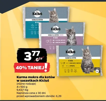 Karma mokra dla kotów w saszetkach Kiciuś 4-pak promocja w Netto