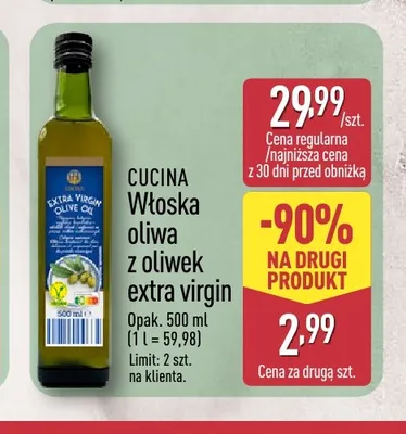 Włoska oliwa z oliwek extra virgin Cucina promocja w Aldi