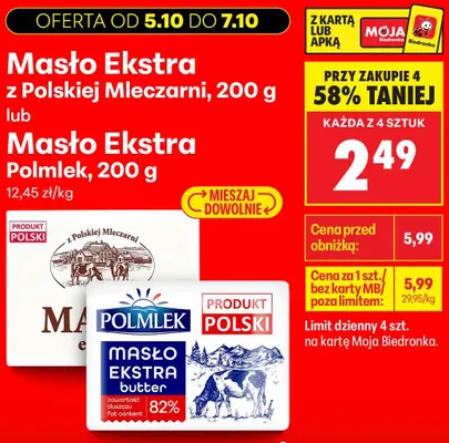Masło ekstra Polmlek promocja w Biedronka