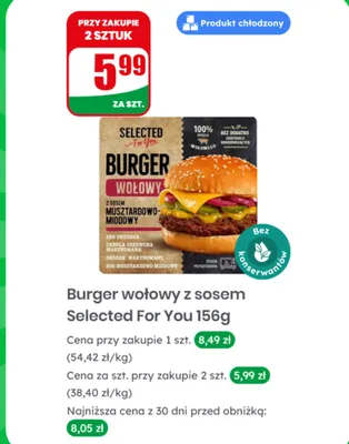 Burger wołowy z sosem Selected For You promocja w Dino