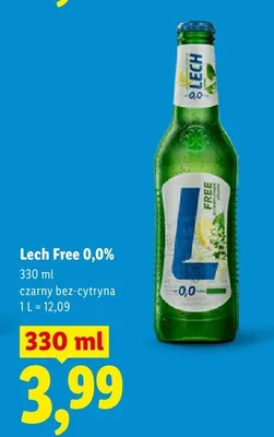 Piwo bezalkoholowe Lech Free 0,0% czarny bez-cytryna promocja w Lidl