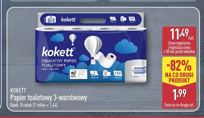 Papier toaletowy 3-warstwowy 8-pak Kokett promocja w Aldi