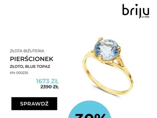 Pierścionek briju złota biżuteria złoto Blue Topaz KN-000235 promocja w Briju