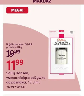 Wzmacniająca odżywka do paznokci Sally Hansen Advanced Hard As Nails promocja w Rossmann