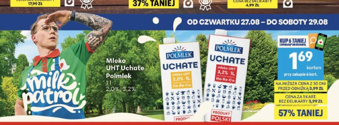Mleko UHT Uchate Polmlek 3,2% promocja w Delikatesy Centrum