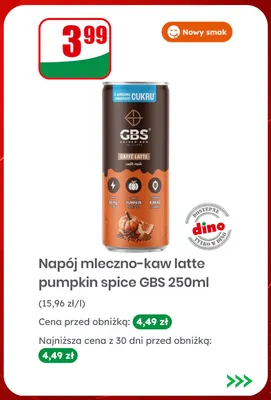 Napój mleczno-kaw latte pumpkin spice GBS 250 ml promocja w Dino