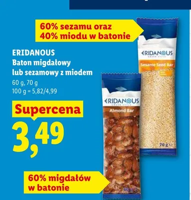 Baton migdałowy z miodem Eridanous promocja w Lidl