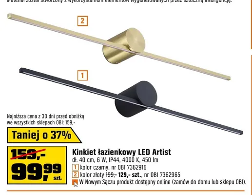 Kinkiet łazienkowy LED Artist czarny promocja w OBI