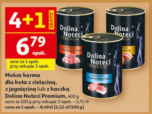 Mokra karma dla kota z cielęciną, z jagnięciną lub z kaczką Dolina Noteci Premium promocja w Auchan
