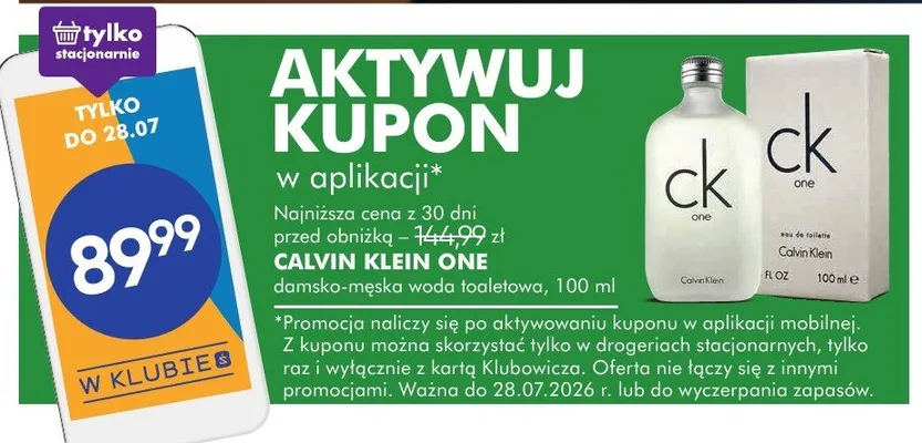 Woda toaletowa damsko-męska Calvin Klein One promocja w Super-Pharm