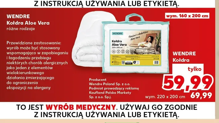Kołdra Aloe Vera Wendre 220x200 cm promocja w Kaufland