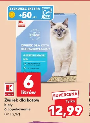 Żwirek dla kota ultrazbrylający biały K-Classic promocja w Kaufland