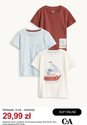 T-shirt dziecięcy C&A 3-pak krokodyl promocja w C&A