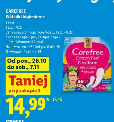 Wkładki higieniczne Carefree promocja w Lidl