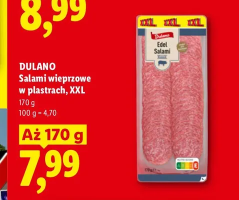 Salami wieprzowe w plastrach XXL Dulano promocja w Lidl