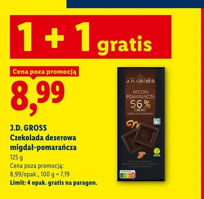 Czekolada deserowa migdał-pomarańcza J.D. Gross promocja w Lidl