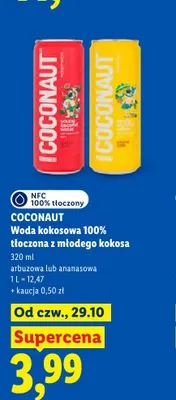 Woda kokosowa 100% tłoczona z młodego kokosa ananasowa Coconaut promocja w Lidl
