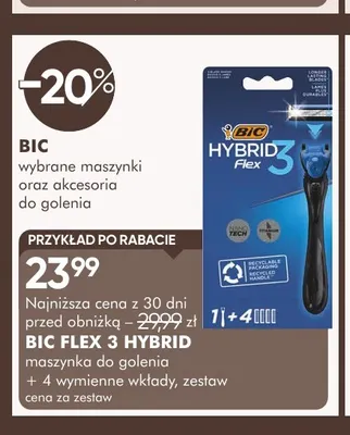 Zestaw maszynka do golenia Bic Flex 3 Hybrid + 4 wymienne wkłady promocja w Super-Pharm