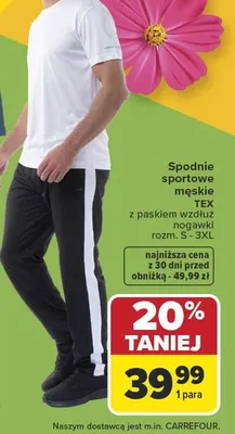 Spodnie sportowe męskie z paskiem wzdłuż nogawki promocja w Carrefour