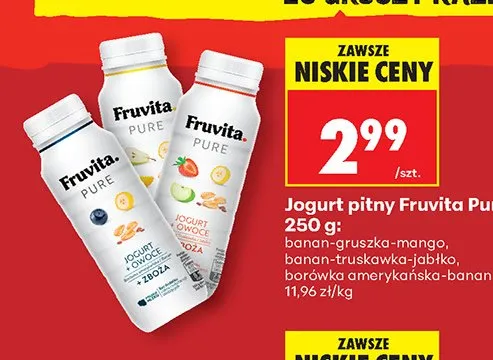 Jogurt pitny Fruvita Pure banan-truskawka-jabłko promocja w Biedronka