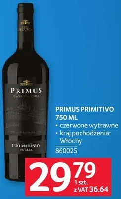 Wino PRIMUS PRIMITIVO 750 ML promocja w Selgros