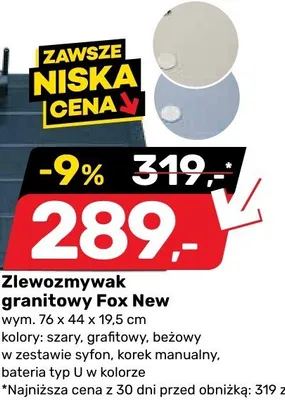 Zlewozmywak granitowy Fox New promocja w Bricomarche