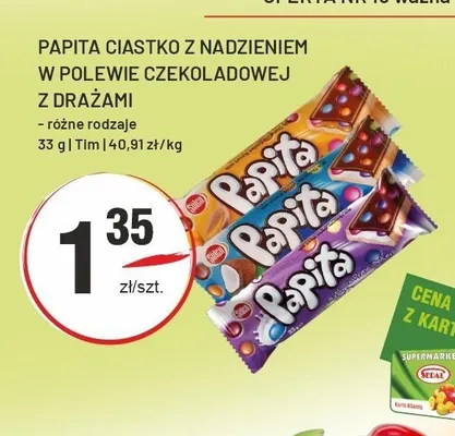 Ciastko z nadzieniem w polewie czekoladowej z drażami Papita promocja w Sedal