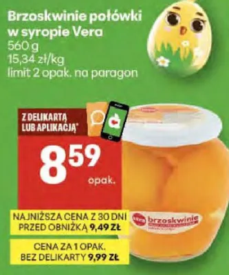 Brzoskwinie połówki w syropie promocja w Delikatesy Centrum