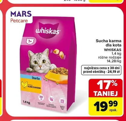 Sucha karma dla kota Whiskas Sterile z kurczakiem promocja w Carrefour