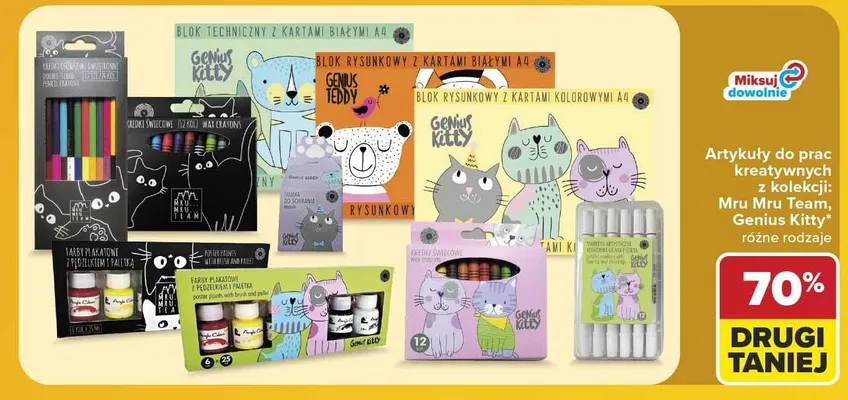 Blok techniczny z kartami białymi A4 Genius Kitty promocja w Carrefour